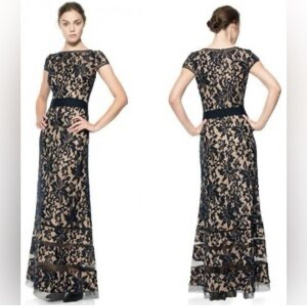 Tadashi Shoji Maxi Dress Women's 4 Blue Gown Lace Mermaid Evening Lace Victorian